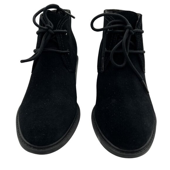 Clarks Womens 8.5 Black Suede Boot Lace Up Heeled Ankle Booties Office Old Money - Picture 7 of 14